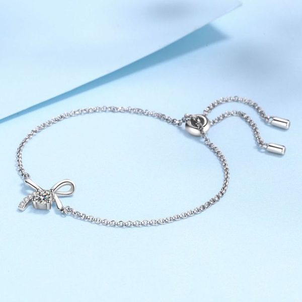 AZ090-S Fashion Fine Luxury Classic 0.3ct Moissanite Letter Bowknot Dangle Bracelet For Women 925 Silver Party Jewelry Gift - Image 3