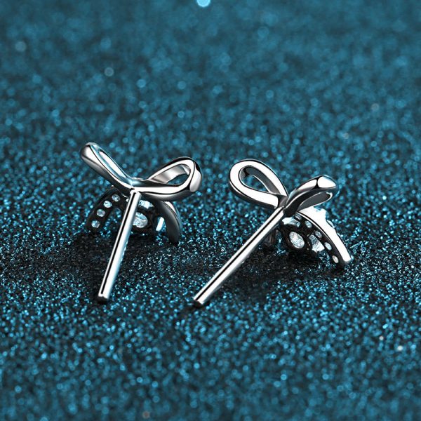 AZ083-E Moissanite Bow Stud Earrings 925 Sterling Silver Plated Pt950 Gold Four-claw Stud Earrings School Girl Wild Model - Image 4