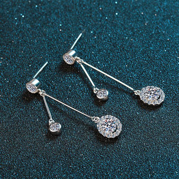 AZ098-E 1CT Moissanite Long Drop Earrings For Women 925 Sterling Silver Brilliant Lab Diamond Brides Bridesmaid Dangling Earrings - Image 4