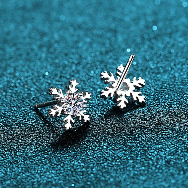 AZ108-E Test Passed Moissanite Stud Earrings Women Snowflake Earring 925 Sterling Silver Plated Rhodium Sparkly Fine Jewelry Gift - Image 4