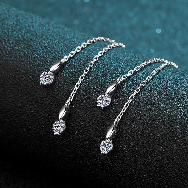 AZ121-E 925 Sterling Silver Heart Tassel Earrings 1 Carat Round Cut Moissanite Lab Diamond Drop Earrings Wedding Engagement Jewelry - Image 3