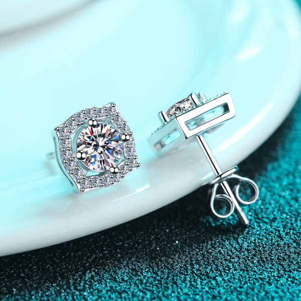 AZ185-E JECIRCON Women Earrings Original 925 Sterling Silver Stud Earrings Korean Style Classic Square Bag 1ct  Moissanite Ear Jewelry - Image 4