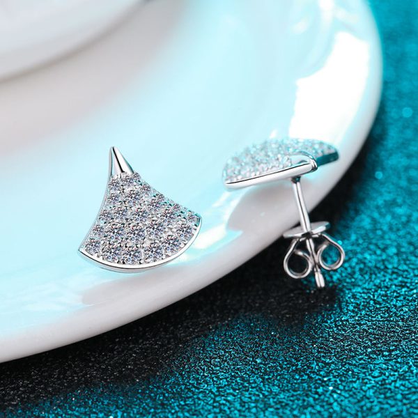 AZ234-E Elegant Fan-Shaped Stud Earrings with Moissanite Decor, Jewelry, Ideal Choice for Gifts 925 sterling silver earrings for women - Image 4