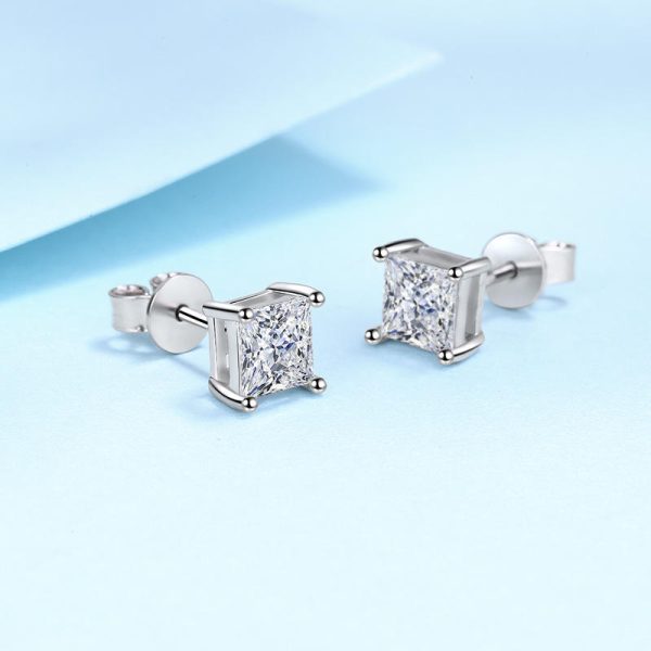 AZ239-E GRA Certified Moissanite Diamond Unusual Square Halo Stud Earrings for Women PT950 Platinum Classic Princess Trendy Fine Jewelry - Image 3