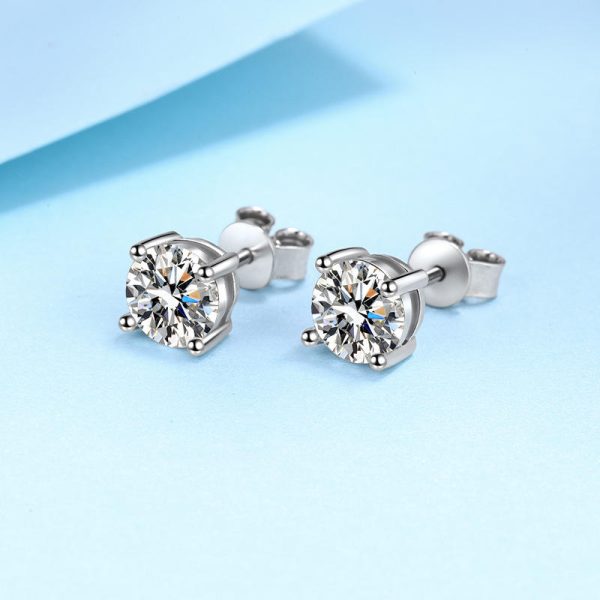AZ043-E Real Moissanite Stud Earrings 14K White Gold Plated Sterling Silver 4 Prong Diamond Earring for Women Men Ear Stud 1ct 2ct 4ct - Image 3
