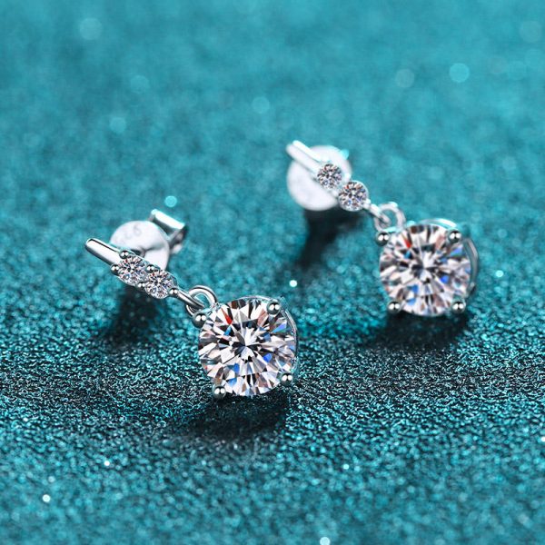 AZ300-E 1carat 2CT Round Moissanite Earrings For Women 925 Sterling Silver Ear-Drops Luxury Fine Jewelry Pass Diamond Tester - Image 3