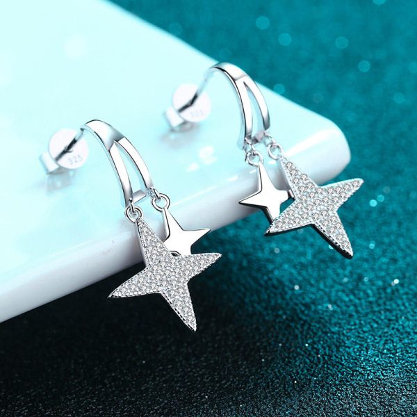 AZ426-E PT950 Platinum Drop Earrings Fine Jewelry Stars Style for Girl Total 0.44ct Moissanite Diamond GRA Certified for Women Ins - Image 3