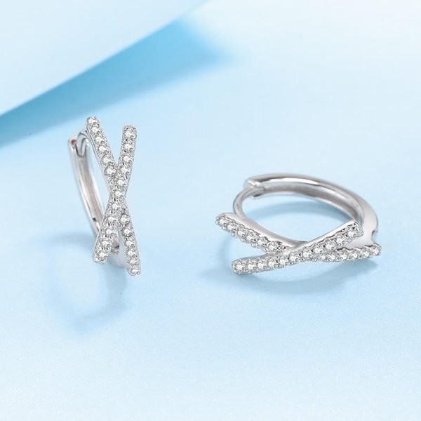 AZ431-E Total 0.28CT Real Moissanite Stud Earrings for Women Cross Wedding Sparkling 925 Silver Simulated Diamond Hoop Earring - Image 4