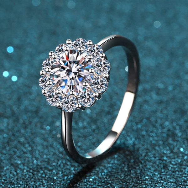 AZ012-J 2Ct Floral Moissanite Oversized Rings 925 Silver Women's GBA Certified Stylish Durable Free Gift Box Bold Chic Versatile - Image 3