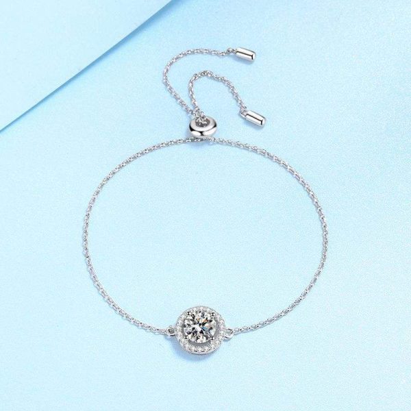 AZ209-S  1 Carat Real Moissanite Bracelet Star Moon Brilliant Charm Bangle 925 Solid Silver Hand Chain Jewelry Pass Diamond Tester - Image 4