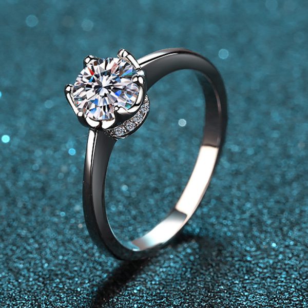 AZ017-J  D Color VVS1 EX Moissanite Ring 1ct Round Moissanite Diamond Solitaire Engagement 925 Plated Sterling Silver Ring - Image 3