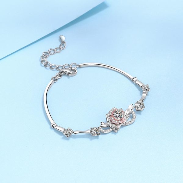 AZ372-S Fashion Fine Luxury Classic Moissanite Rose Flower Bracelets For Women s925 Sterling Silver Party Wedding Jewelry - Image 3