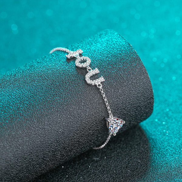 AZ629-S Fashion Fine Luxury Classic 1ct Moissanite Letter I LOVE YOU Heart Bracelets For Women s925 Silver Wedding Jewelry - Image 3