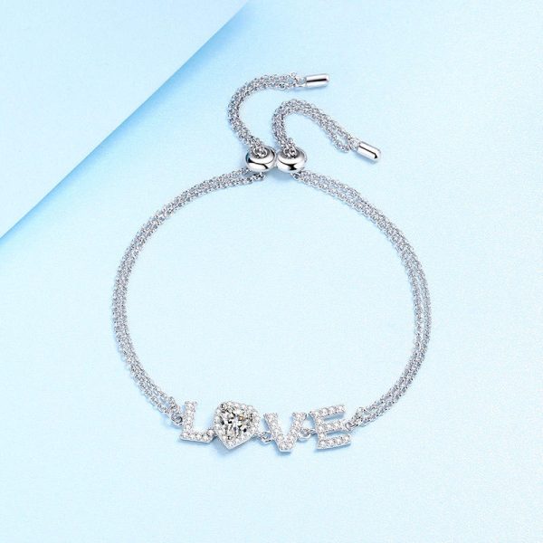 AZ631-S Fashion Luxury Classic 1 Ct Moissanite Double Chain Letter Love Heart Bracelet For Women s925 Silver Party Jewelry - Image 3