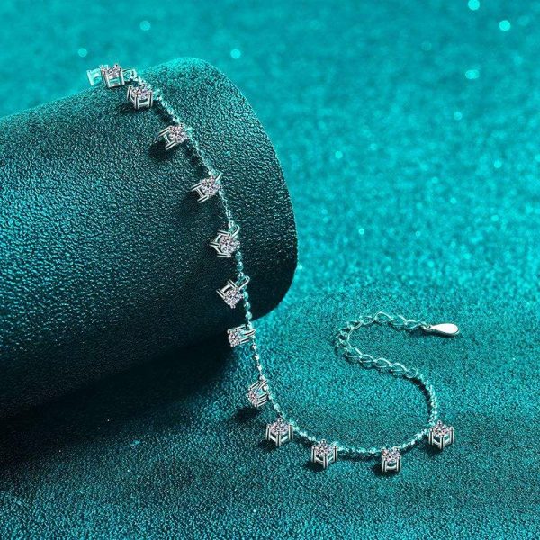 AZ729-S 3.9ct GBA Certified S925 Pure Silver Plated PT950 Gold Moissanite Bracelet Tassel Four Claw Minimalist Luxury Elegant Jewelry - Image 3