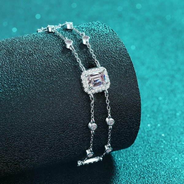 AZ983-S High Quality 1ct Emerald Cut Moissanite Diamond Jewelry 925 Sterling Silver Women Adjustable Bracelet For Party Daily Wear - Image 4