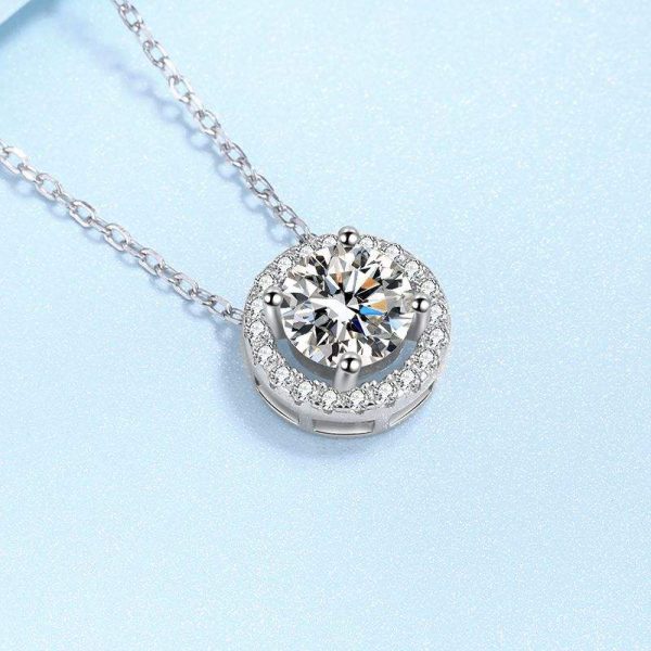 AZ211-X Certified Moissanite Necklace for Women 0.5-2CT VVS Brilliant Moissanite Diamond Halo Pendent Necklaces Anniversary Gift - Image 3