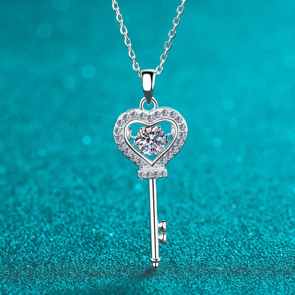 AZ220-X Moissanite Necklace Love Heart Key Pendant 0.5ct Sterling Silver D VVS1 Lab Diamond with GRA Certificate Necklace for Women - Image 3