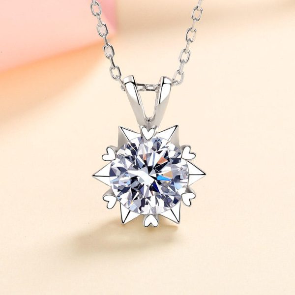 AZ388-X 925 Sterling Silver 1 Carat Moissanite Romantic Snowflake Pendant Necklace Clavicle Chain Women Girls Birthday Anniversary - Image 3