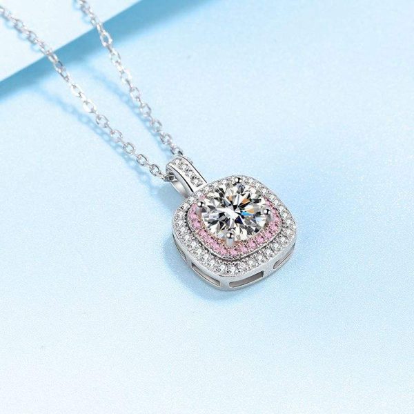 AZ407-X S925 Silver 1 Carat Moissanite Pink Square Bag Pendant Necklace for Women Light Luxury Fashion Must-Have Valentine's Day Gift - Image 3