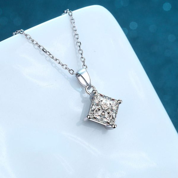 AZ408-X Classic S925 Sterling Silver Simple Square Moissanite Diamond Necklace 1-2CT D-Color Wedding Daily fine Jewelry for Women - Image 3