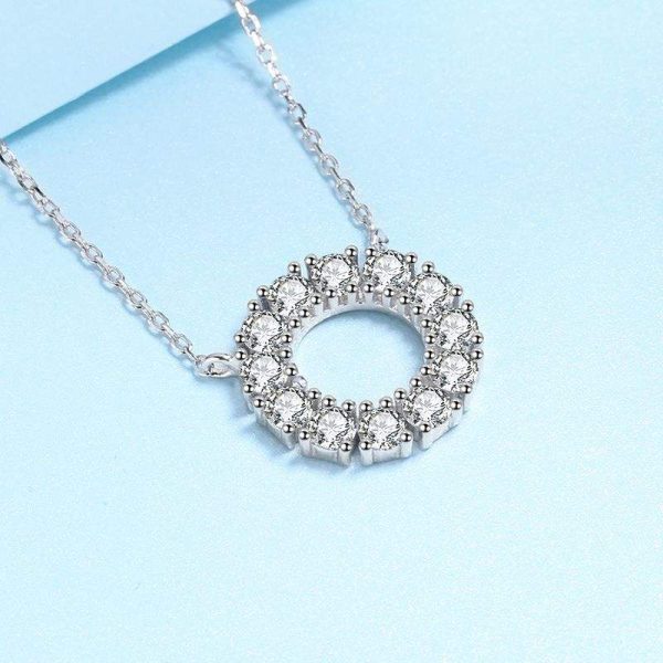 AZ437-X  full moissanite round pendant necklace original 925 sterling sliver chain plated 18K white gold fine necklace for women - Image 3