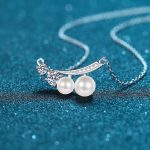 AZ495-X 18K White Gold Platinum Pt950 Necklace for Women Moissanite Premium Freshwater Pearls Collarbone Chain Wedding Fine Jewelry - Image 4