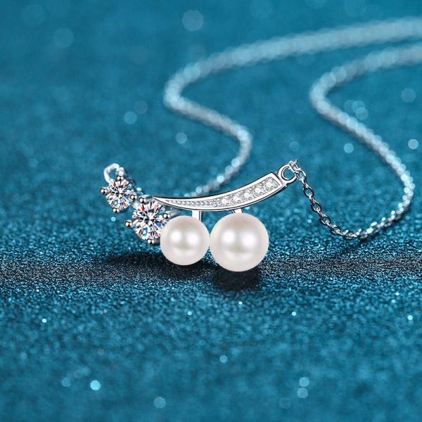 AZ495-X 18K White Gold Platinum Pt950 Necklace for Women Moissanite Premium Freshwater Pearls Collarbone Chain Wedding Fine Jewelry - Image 4