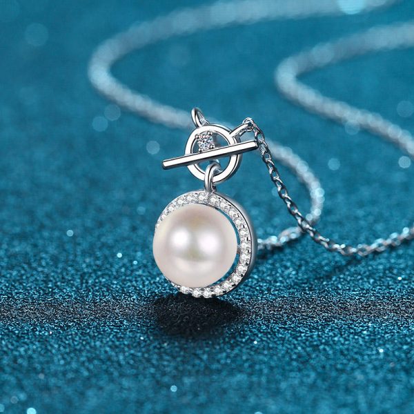 AZ502-X S925 Sterling Silver Chain 9mm Flawless Pearl Moissanite Necklace for Women - Image 4