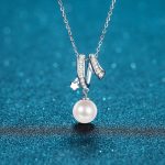 AZ507-X S925 Sterling Silver Clavicle Chain for Women Cross Design 8mm Flawless Pearl Moissaniter Women - Image 4