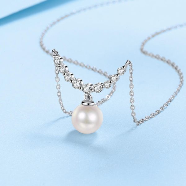 AZ519-X The same 925 sterling silver women diamond pearl necklace moissanite engagement simple necklace manufacturers customized - Image 3