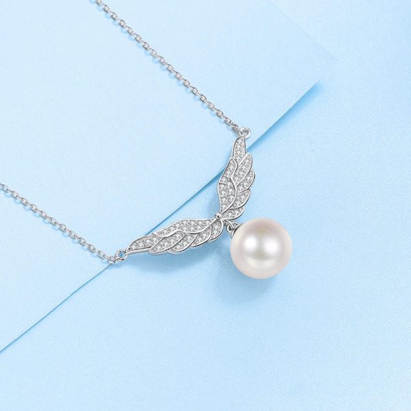 AZ520-X Cupid Heart Necklace Women's Light Luxury Romantic Angel Wings Collar Chain Moissanite Pearl Pendant female Engagement Gift - Image 3