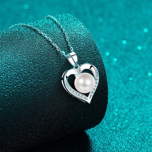 AZ767-X S925 Sterling Silver Natural 9mm Pearl Necklace Set with Moissanite Collar Chain Women - Image 3