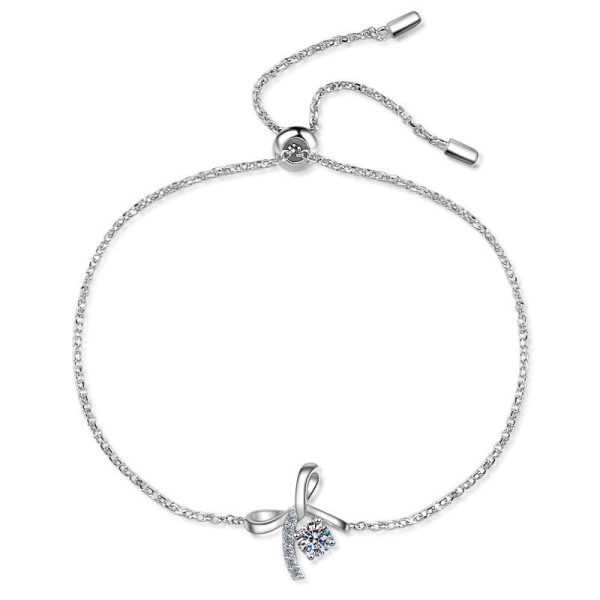 AZ090-S Fashion Fine Luxury Classic 0.3ct Moissanite Letter Bowknot Dangle Bracelet For Women 925 Silver Party Jewelry Gift