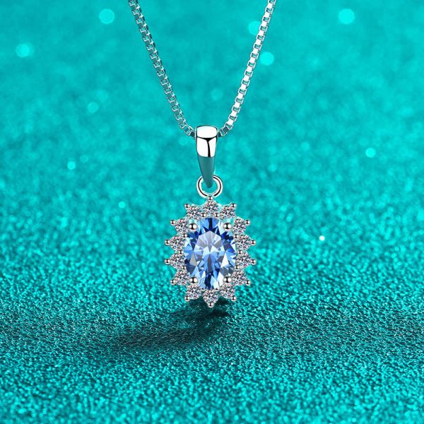 AZ818-X 18K White Gold Platinum PT950 1ct Blue Moissanite Pendant Necklace for Women Statement Drop Design Jewelry - Image 3