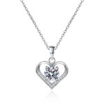 AZ868-X 18K White Gold Platinum Pt950 1 Carat Moissanite Necklace for Women Love Heart Pendant Luxury Collarbone Chain for Girlfriend