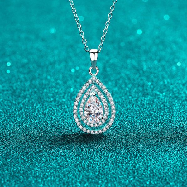 AZ869-X  1ct Pear Cut Moissanite Pendant Necklaces for Women Sterling Silver 925 with White Gold Plated Water Drop Necklace GRA - Image 4