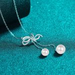 AZ885-X  Diamond Pt950 Platinum Pearl Necklace with Bow Tassel Pendant and Collar Chain for Neck and Chest - Image 3