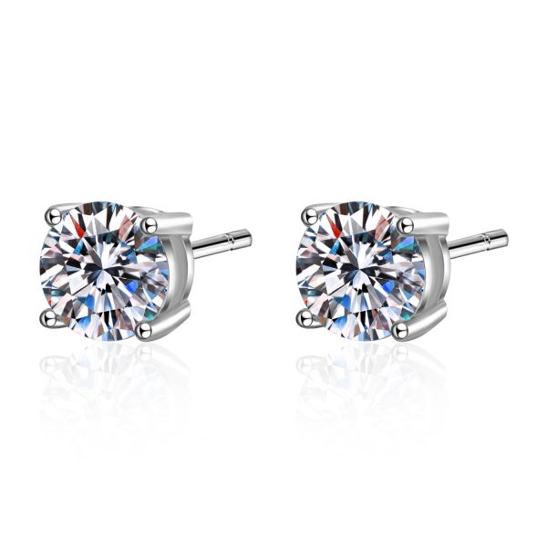 AZ043-E Real Moissanite Stud Earrings 14K White Gold Plated Sterling Silver 4 Prong Diamond Earring for Women Men Ear Stud 1ct 2ct 4ct