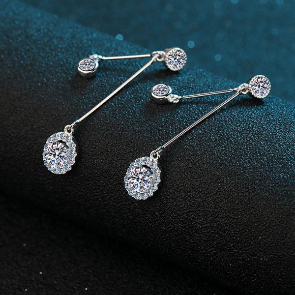 AZ098-E 1CT Moissanite Long Drop Earrings For Women 925 Sterling Silver Brilliant Lab Diamond Brides Bridesmaid Dangling Earrings - Image 3