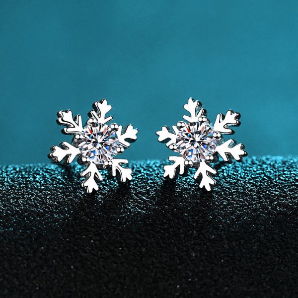AZ108-E Test Passed Moissanite Stud Earrings Women Snowflake Earring 925 Sterling Silver Plated Rhodium Sparkly Fine Jewelry Gift - Image 3