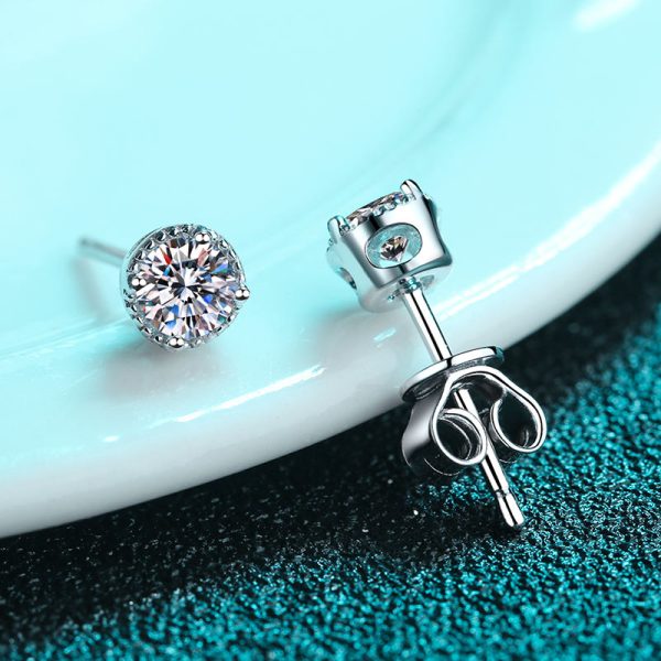 AZ162-E  0.6 Ct S925 Silver Four-Claw Hoop Earrings GBA Certified Bridal Jewelry Free Gift Box Elegant Simple Wedding Gift for Women - Image 3