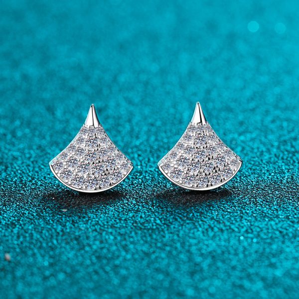 AZ234-E Elegant Fan-Shaped Stud Earrings with Moissanite Decor, Jewelry, Ideal Choice for Gifts 925 sterling silver earrings for women - Image 3