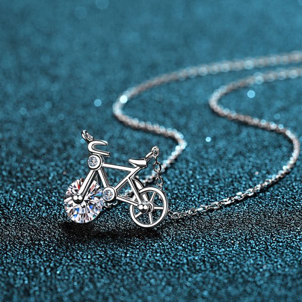 AZ097-X Fashion Trendy Luxury Fine Classic 1ct Moissanite Lovely Bicycle  Necklace For Women 925 Silver Party Charm Jewelry - Image 5