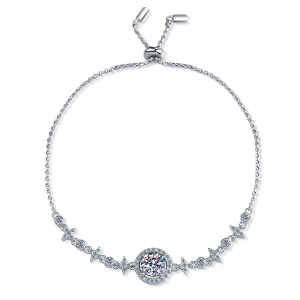 AZ209-S  1 Carat Real Moissanite Bracelet Star Moon Brilliant Charm Bangle 925 Solid Silver Hand Chain Jewelry Pass Diamond Tester