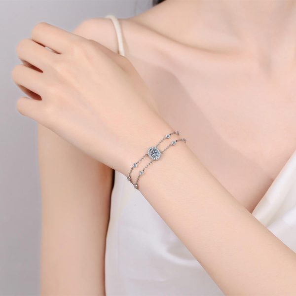 AZ920-S Luxury 1ct Moissanite Bracelet 18k White Gold & Platinum PT950 Shimmering Stylish Women's Wedding Fine Jewelry Sparkling Gift - Image 2