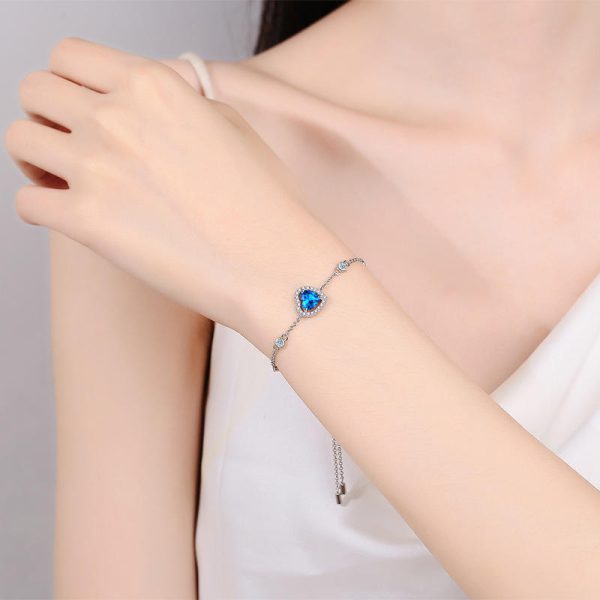 AZ922-S Luxury 1 Carat Blue Heart-shaped Moissanite Bracelet, Platinum PT950 Graceful Love Bangle Women's Accessory Wedding Jewelry Gift - Image 2
