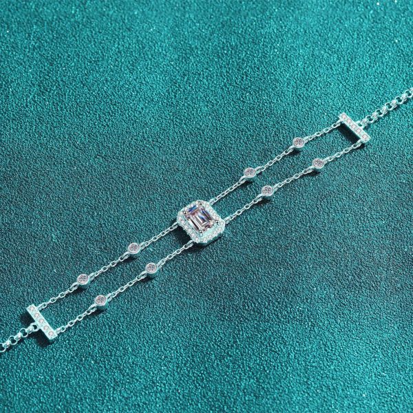 AZ983-S High Quality 1ct Emerald Cut Moissanite Diamond Jewelry 925 Sterling Silver Women Adjustable Bracelet For Party Daily Wear - Image 3