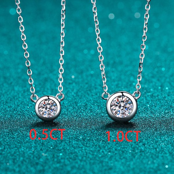 AZ160-X Lnngy 6.5mm Round Bezel Moissanite Pendant Necklace For Women 925 Sterling Silver Clavicle Chain Necklaces Jewelry Collare Mujer - Image 5