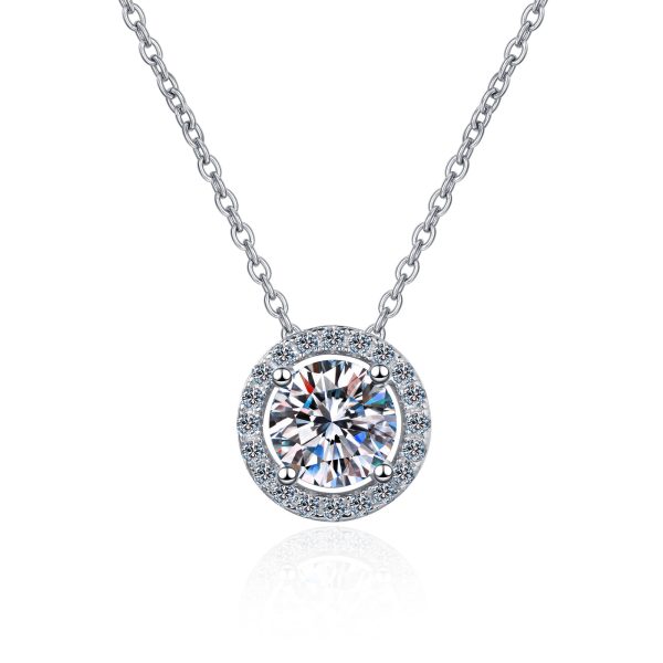AZ211-X Certified Moissanite Necklace for Women 0.5-2CT VVS Brilliant Moissanite Diamond Halo Pendent Necklaces Anniversary Gift